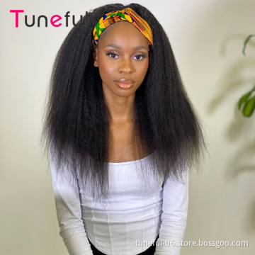 Top Selling New Arrival Human Hair Kinky Curly Headband Wigs Cheap Machine Made Non Lace Wig On Sale
